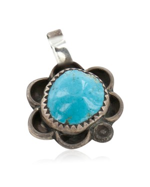 Certified Authentic .925 Sterling Silver Handmade Navajo Natural Turquoise Native American Pendant 18174-1