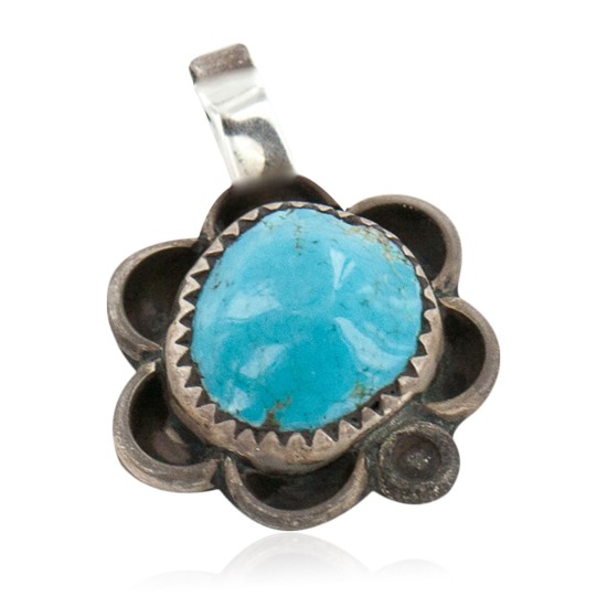 Certified Authentic .925 Sterling Silver Handmade Navajo Natural Turquoise Native American Pendant 18174-1