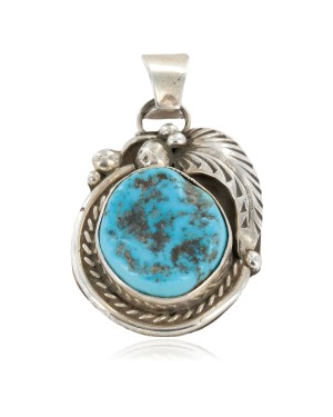 Certified Authentic .925 Sterling Silver Handmade Navajo Natural Turquoise Native American Pendant 25298-3
