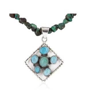 Certified Authentic .925 Sterling Silver Handmade Navajo Turquoise Native American Necklace 10044-790102