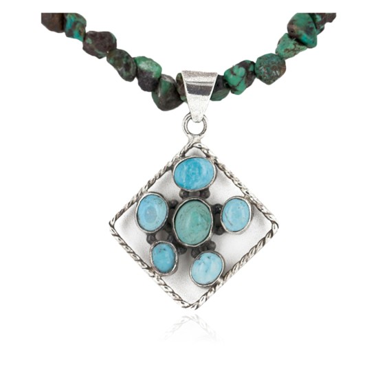 Certified Authentic .925 Sterling Silver Handmade Navajo Turquoise Native American Necklace 10044-790102