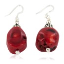 Certified Authentic .925 Sterling Silver Hooks Coral Native American Dangle Earrings 18214-2