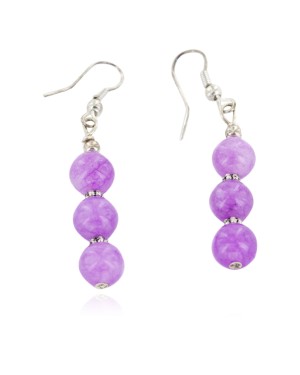 Certified Authentic .925 Sterling Silver Hooks Dangle Natural Purple Quartz Earrings 18148-1