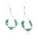.925 Sterling Silver Hooks Dangle Natural Turquoise Hoop Native American Earrings 18139