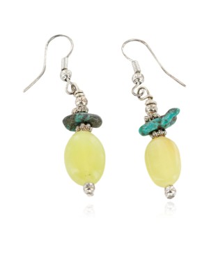 Certified Authentic .925 Sterling Silver Hooks Dangle Natural Turquoise Yellow Quartz Native American Earrings 18147
