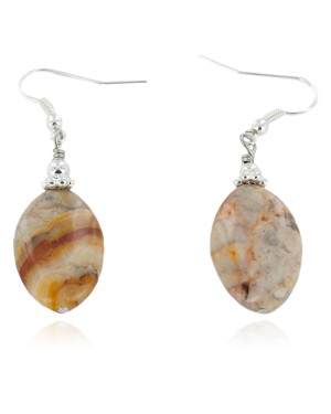Certified Authentic .925 Sterling Silver Hooks Natural Agate Dangle Native American Earrings 18159