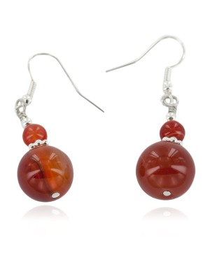 Certified Authentic .925 Sterling Silver Hooks Natural Carnelian Dangle Native American Earrings 18155