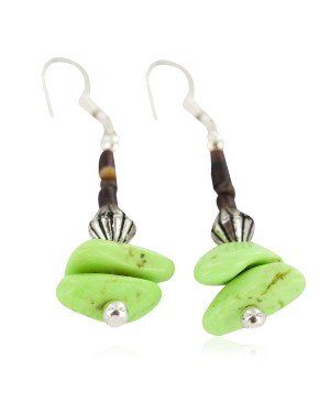 Certified Authentic .925 Sterling Silver Hooks Natural Gaspeite Navajo Native American Dangle Earrings 18269-1