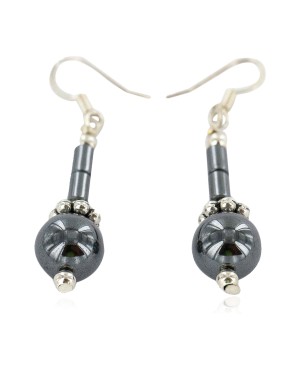 Certified Authentic .925 Sterling Silver Hooks Natural Hematite Native American Dangle Earrings 18214-1