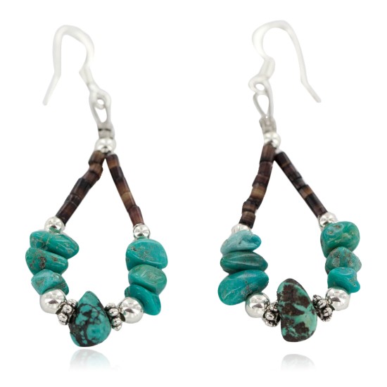 Certified Authentic .925 Sterling Silver Hooks Natural Spiderweb Turquoise Heishi Hoop Native American Dangle Earrings 18263-21 Certified Authentic .925 Sterling Silver Hooks Natural Spiderweb Turquoise Heishi Hoop Native American Dangle Earrings 18263-21