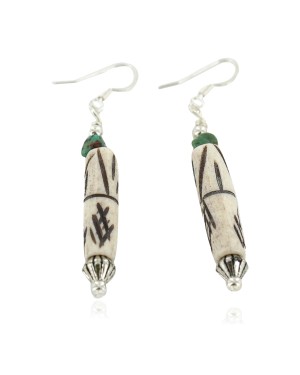Certified Authentic .925 Sterling Silver Hooks Natural Turquoise Bone Native American Dangle Earrings 18216-3