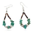 Certified Authentic .925 Sterling Silver Hooks Natural Turquoise Heishi Hoop Native American Dangle Earrings 18263-12