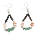 .925 Sterling Silver Hooks Natural Turquoise Heishi Hoop Native American Dangle Earrings 18263-15