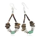 .925 Sterling Silver Hooks Natural Turquoise Heishi Shell Hoop Native American Dangle Earrings 18263-13