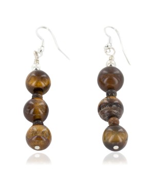 Certified Authentic .925 Sterling Silver Hooks Navajo Hook Natural Tigers Eye Native American Earrings 18072-50