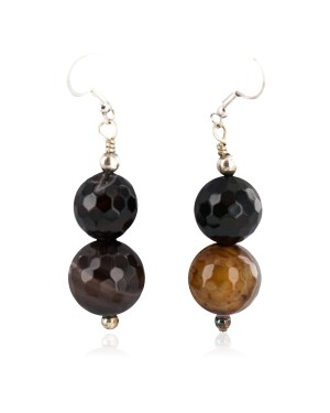 Certified Authentic.925 Sterling Silver Hooks Navajo Natural Agate Native American Dangle Earrings 18290-16