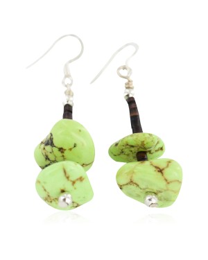 Certified Authentic .925 Sterling Silver Hooks Navajo Natural Gaspeite Native American Dangle Earrings 18269-2