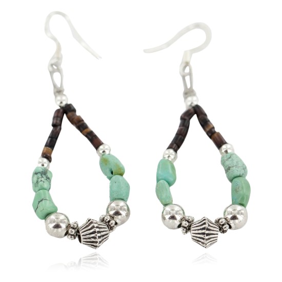 Certified Authentic .925 Sterling Silver Hooks Navajo Natural Turquoise Heishi Hoop Native American Dangle Earrings 18263-30 Certified Authentic .925 Sterling Silver Hooks Navajo Natural Turquoise Heishi Hoop Native American Dangle Earrings 18263-30
