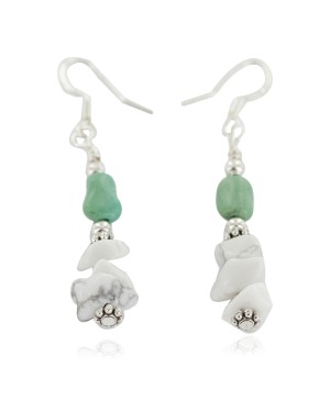 Certified Authentic .925 Sterling Silver Hooks Navajo White Howlite Native American Dangle Earrings 18263-16