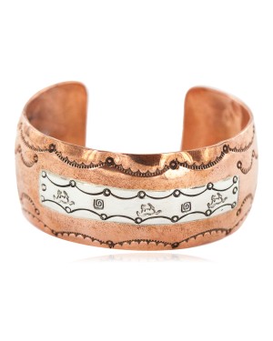 Certified Authentic .925 Sterling Silver Horse Handmade Navajo Native American Pure Copper Bracelet 12783-3
