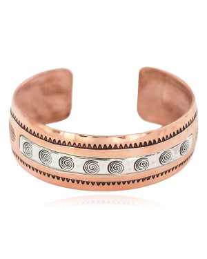 Certified Authentic .925 Sterling Silver Maze Feather Handmade Navajo Native American Pure Copper Bracelet 13119-1