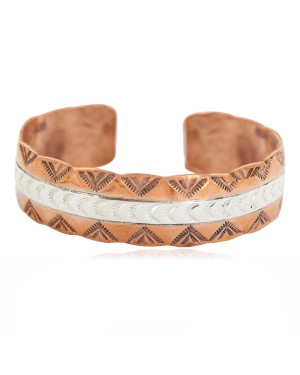 Certified Authentic .925 Sterling Silver Mountain Feather Navajo Handmade Native American Pure Copper Bracelet 24497-3