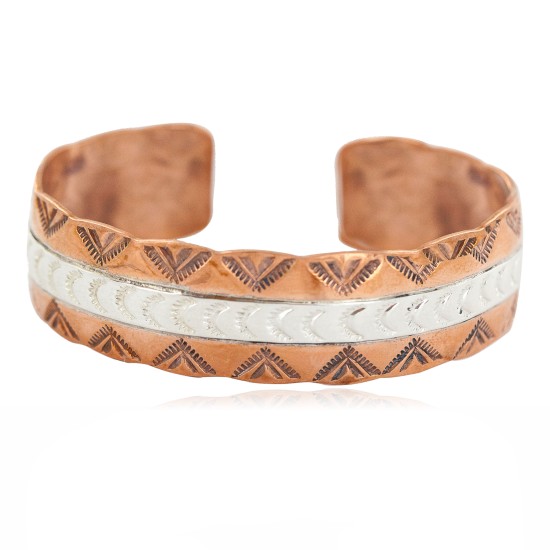 Certified Authentic .925 Sterling Silver Mountain Feather Navajo Handmade Native American Pure Copper Bracelet 24497-3
