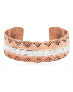 Certified Authentic .925 Sterling Silver Mountain Navajo Handmade Native American Pure Copper Bracelet 24497-7