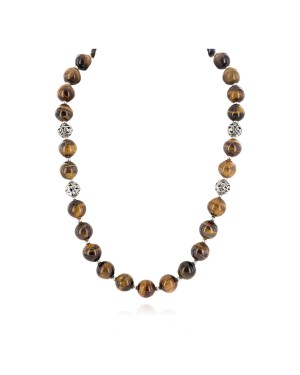 Certified Authentic .925 Sterling Silver Natural Tigers Eye Native American Necklace 790106-64