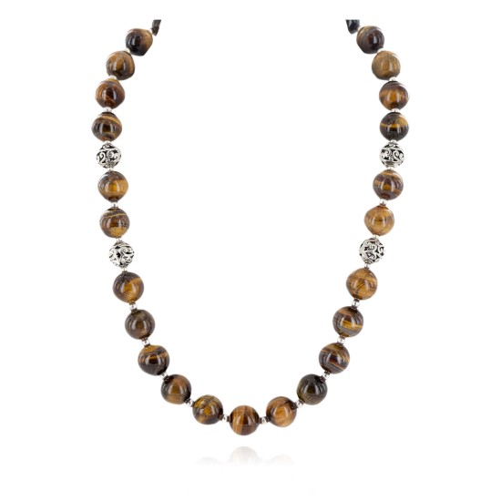 Certified Authentic .925 Sterling Silver Natural Tigers Eye Native American Necklace 790106-64
