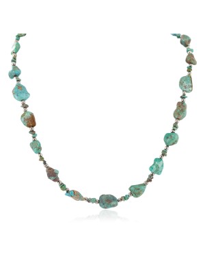 Certified Authentic .925 Sterling Silver Natural Turquoise Chain Native American Necklace 15388