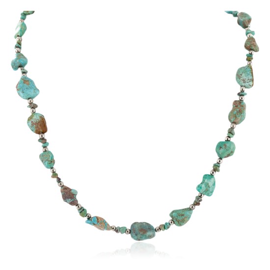Certified Authentic .925 Sterling Silver Natural Turquoise Chain Native American Necklace 15388