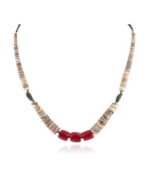 Certified Authentic .925 Sterling Silver Navajo Coral Natural Graduated Heishi Turquoise Native American Necklace 17083-09