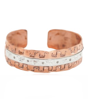 Certified Authentic .925 Sterling Silver Navajo Handmade Horse Native American Pure Copper Bracelet 24497-9