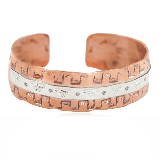 Certified Authentic .925 Sterling Silver Navajo Handmade Horse Native American Pure Copper Bracelet 24497-9