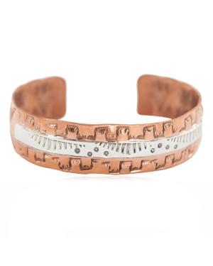 Certified Authentic .925 Sterling Silver Navajo Handmade Native American Pure Copper Bracelet 24497-10