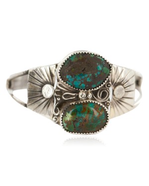 Certified Authentic .925 Sterling Silver Navajo Handmade Natural Spiderweb Turquoise Native American Bracelet 1305