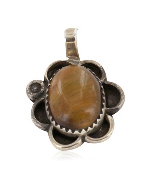 Certified Authentic .925 Sterling Silver Navajo Handmade Natural Tigers Eye Native American Pendant 18173-1