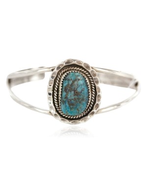 Certified Authentic .925 Sterling Silver Navajo Handmade Natural Turquoise Native American Cuff Bracelet 1307