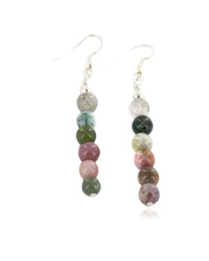 Certified Authentic .925 Sterling Silver Navajo Natural Agate Native American Dangle Earrings 18270-5