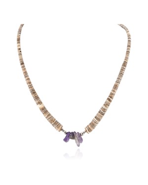 Certified Authentic .925 Sterling Silver Navajo Natural Amethyst and Graduated Heishi Native American Necklace 7501008-54