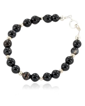 Certified Authentic .925 Sterling Silver Navajo Natural Black Agate Native American Bracelet 13040-3