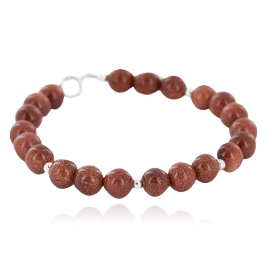 Certified Authentic .925 Sterling Silver Navajo Natural Goldstone Native American Bracelet 12895-2