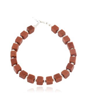 Certified Authentic .925 Sterling Silver Navajo Natural Goldstone Native American Bracelet 12907-4
