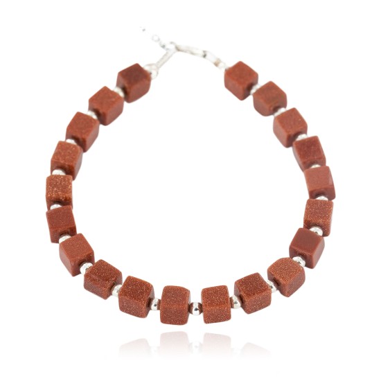 Certified Authentic .925 Sterling Silver Navajo Natural Goldstone Native American Bracelet 12907-4