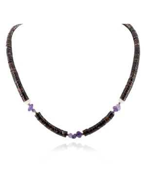 Certified Authentic .925 Sterling Silver Navajo Natural Graduated Heishi Amethyst Native American Necklace 15151-169
