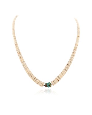 Certified Authentic .925 Sterling Silver Navajo Natural Graduated Melon Shell Turquoise Native American Necklace  15560-6
