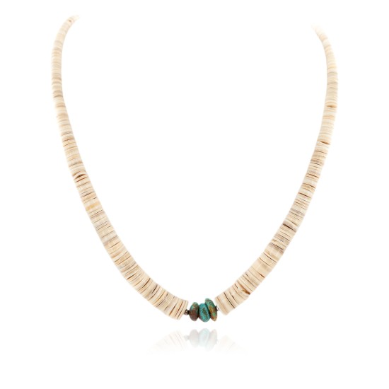 Certified Authentic .925 Sterling Silver Navajo Natural Graduated Melon Shell Turquoise Native American Necklace  15560-6