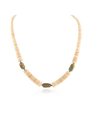Certified Authentic .925 Sterling Silver Navajo Natural Graduated Melon Shell Turquoise Native American Necklace 18108-75