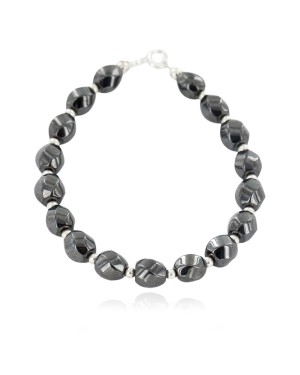 Certified Authentic .925 Sterling Silver Navajo Natural Hematite Native American Bracelet 12907-2